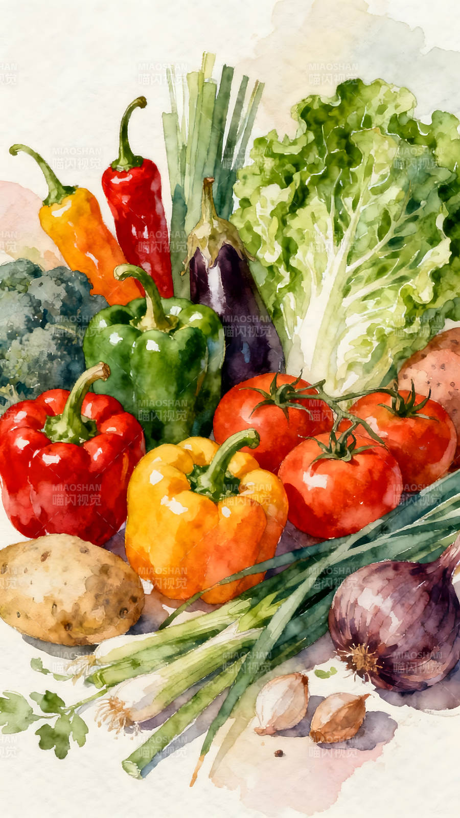 蔬菜水彩画展示各种新鲜食材图片