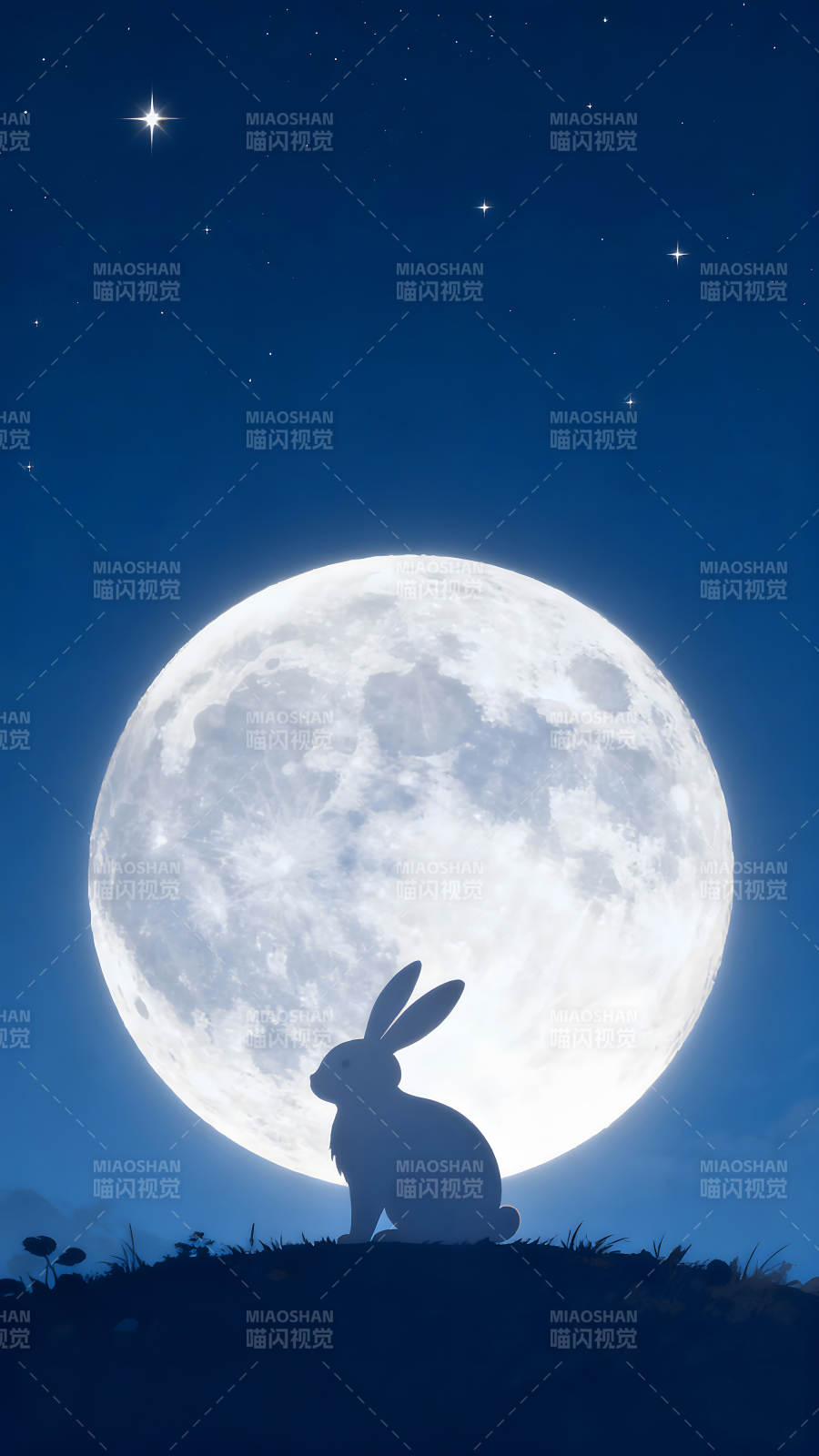 月夜兔影赏月星光璀璨图片