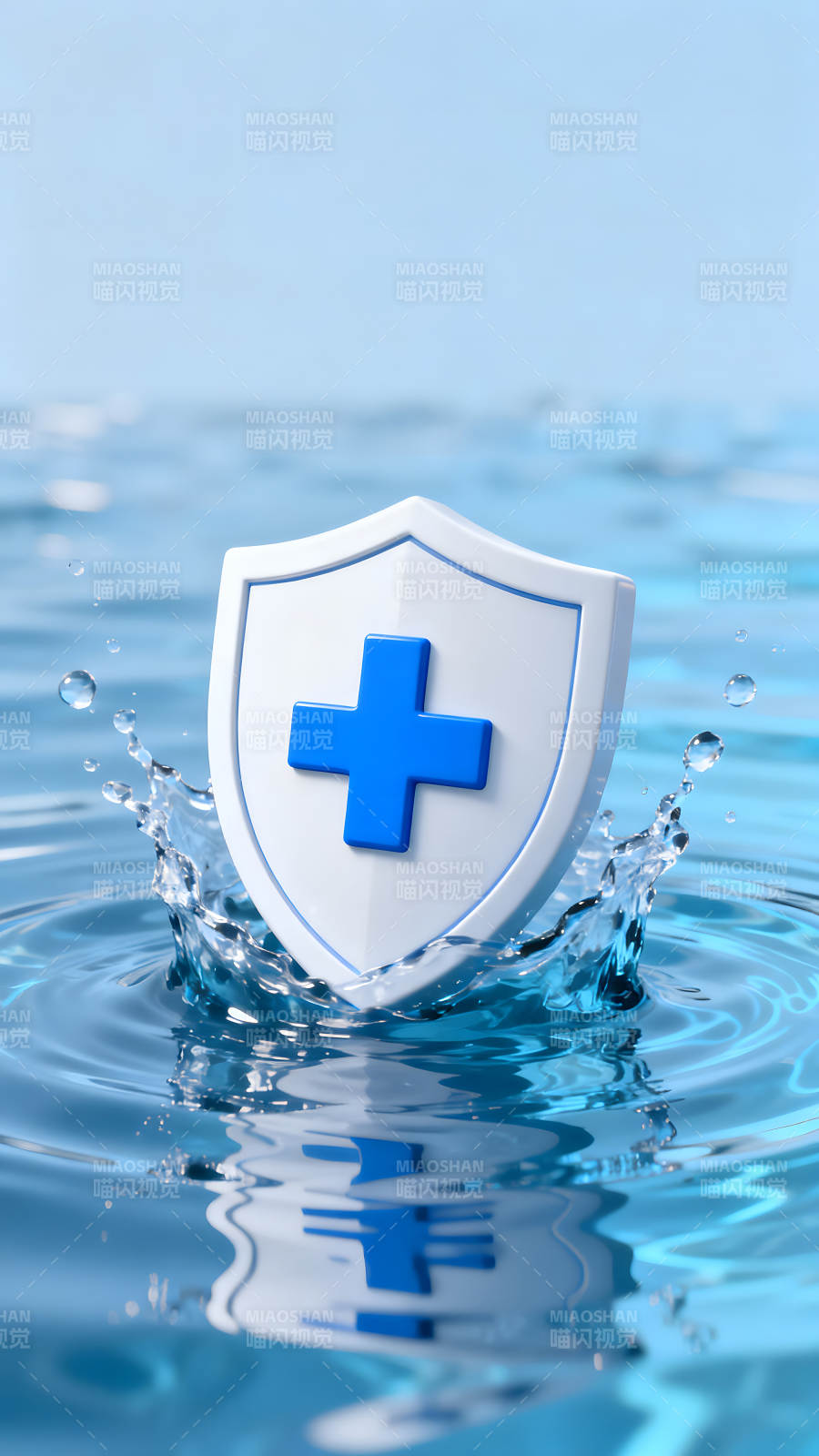 盾牌漂浮水面蓝色十字图片