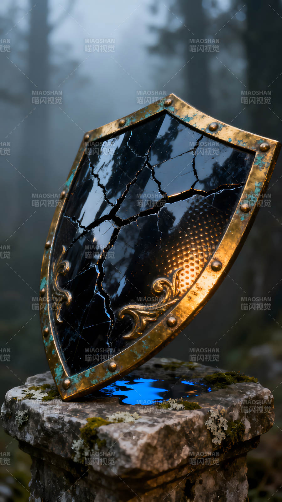 破碎的盾牌散发着光芒图片