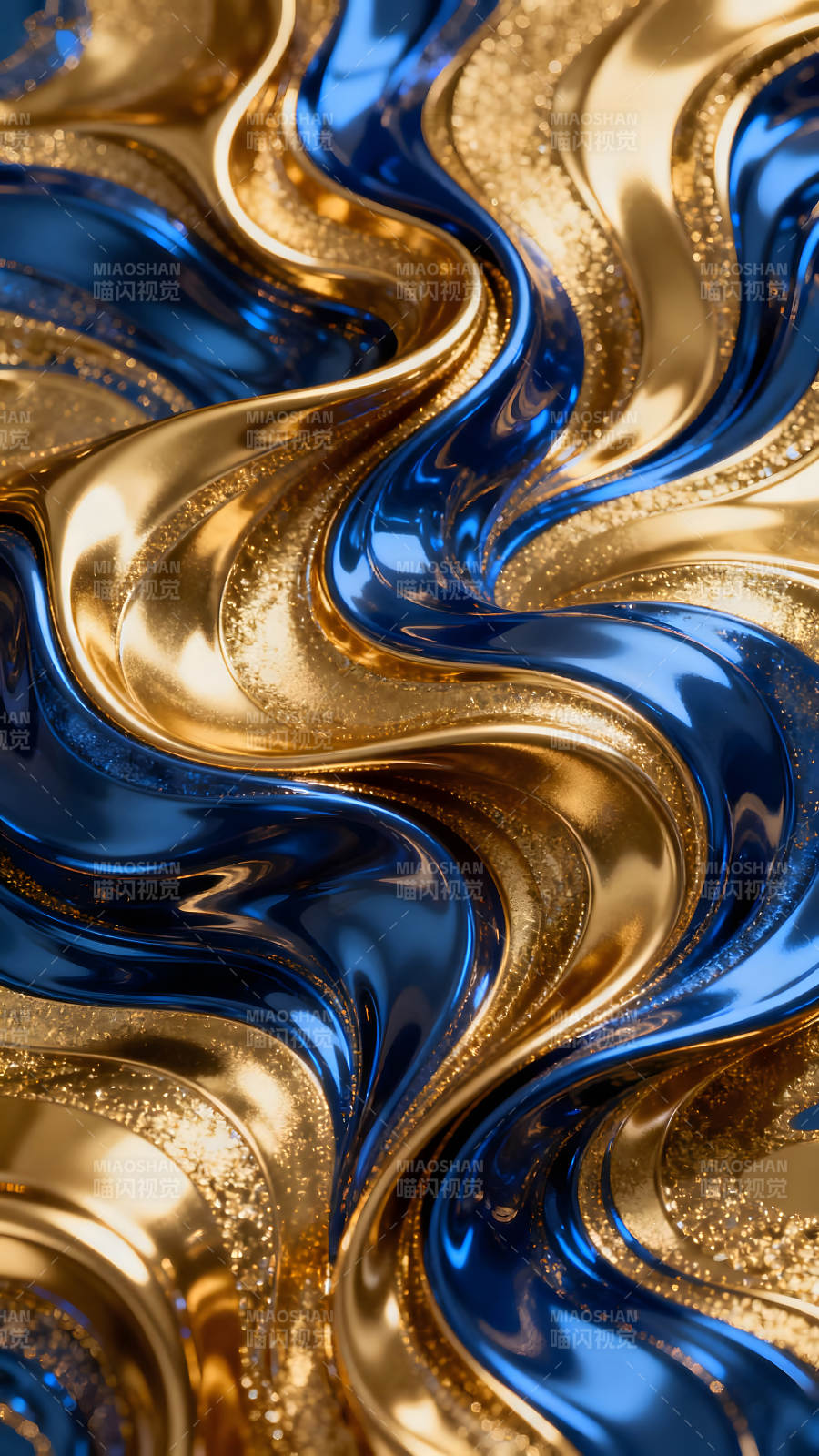 金色与蓝色金属流动抽象图片