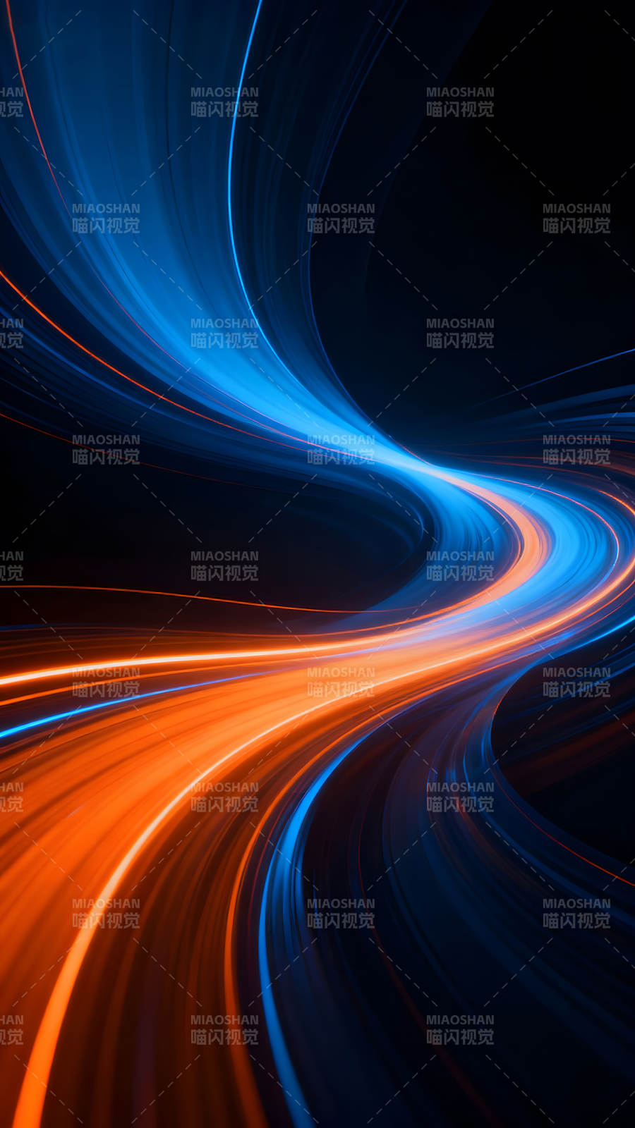 光线流动橙蓝交织曲线律动图片