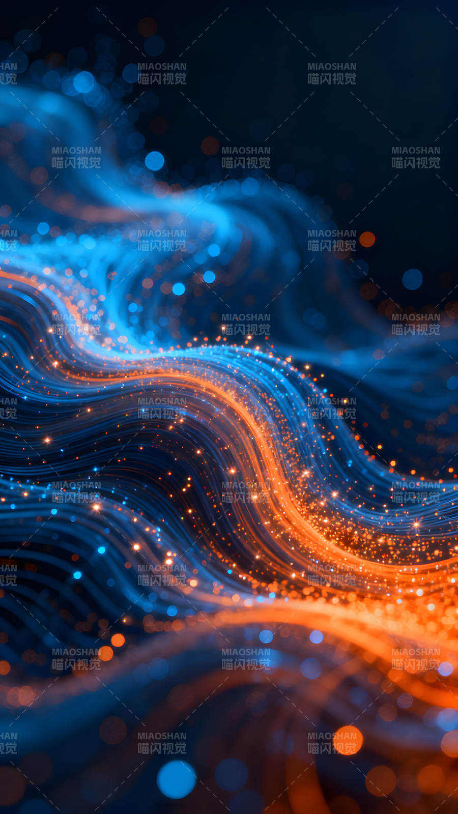 抽象蓝橙光影线条流动图片