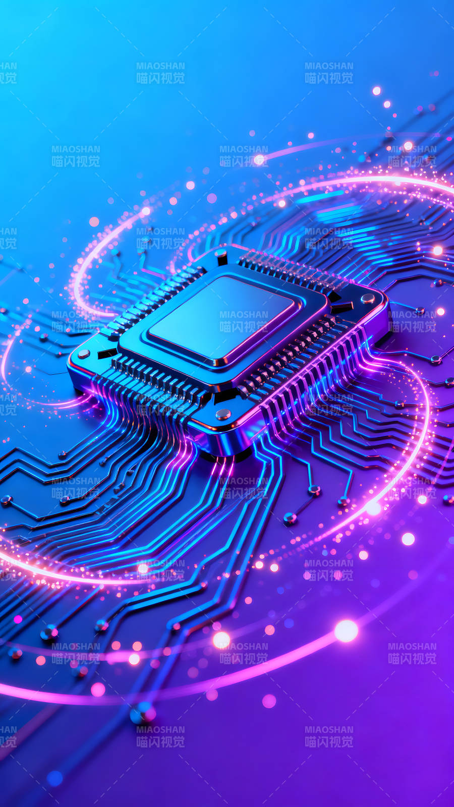 科技感十足的电路板和芯片图片