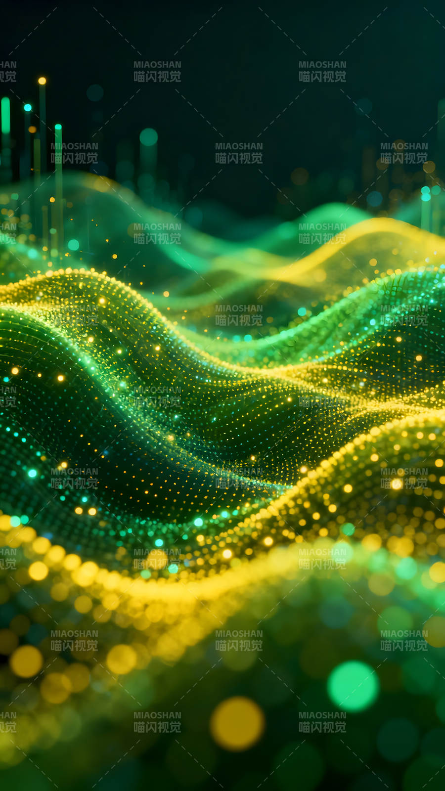 抽象绿色波浪光点背景图片