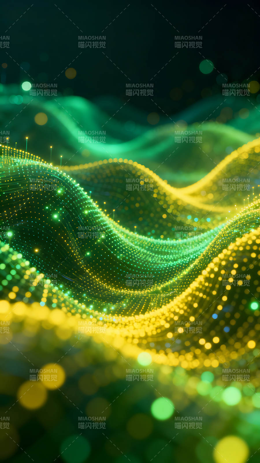抽象绿色和黄色光点波浪图片