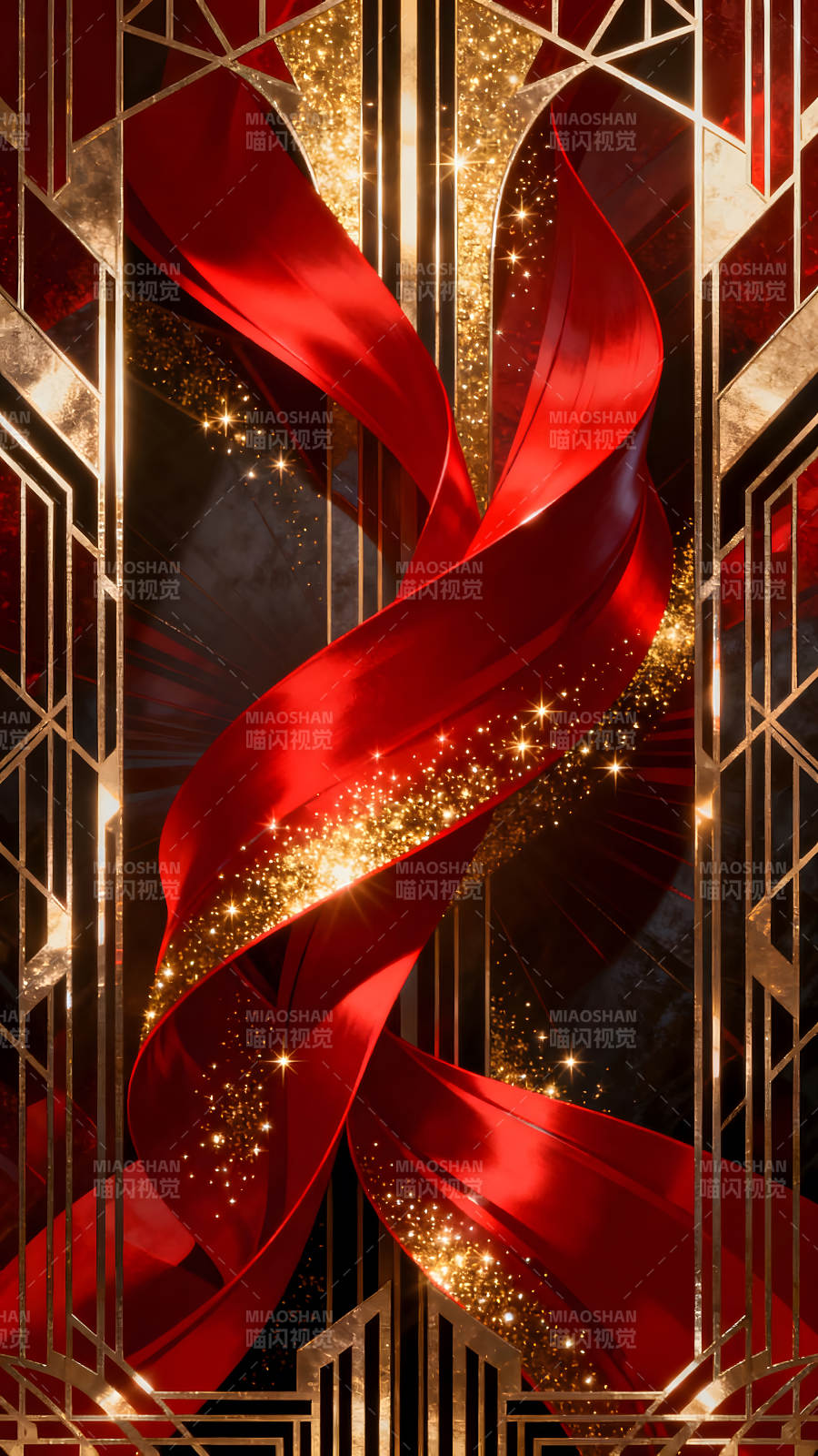 红绸与金光装饰艺术风格图片