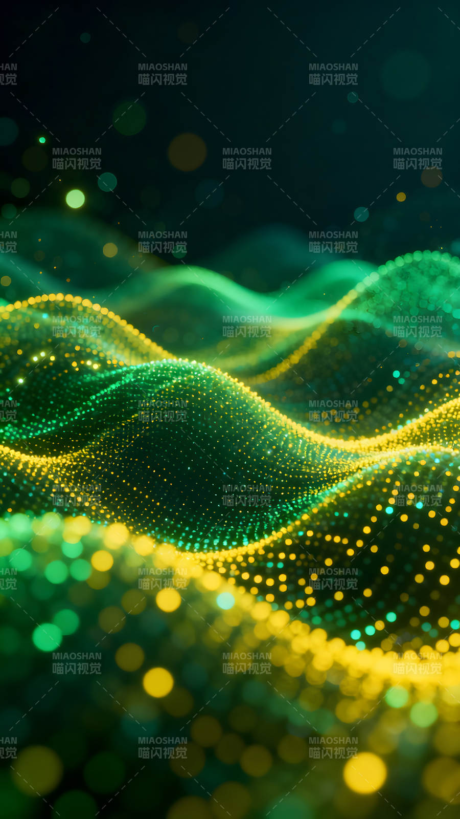 绿色光点波浪抽象背景图片