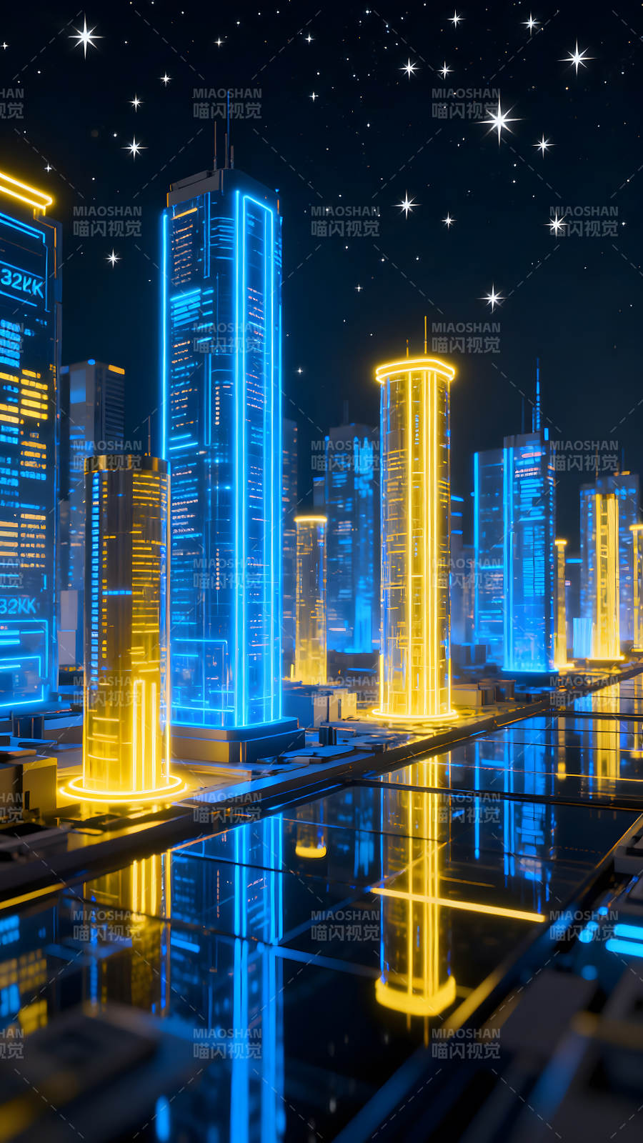 赛博朋克都市夜景霓虹闪烁图片