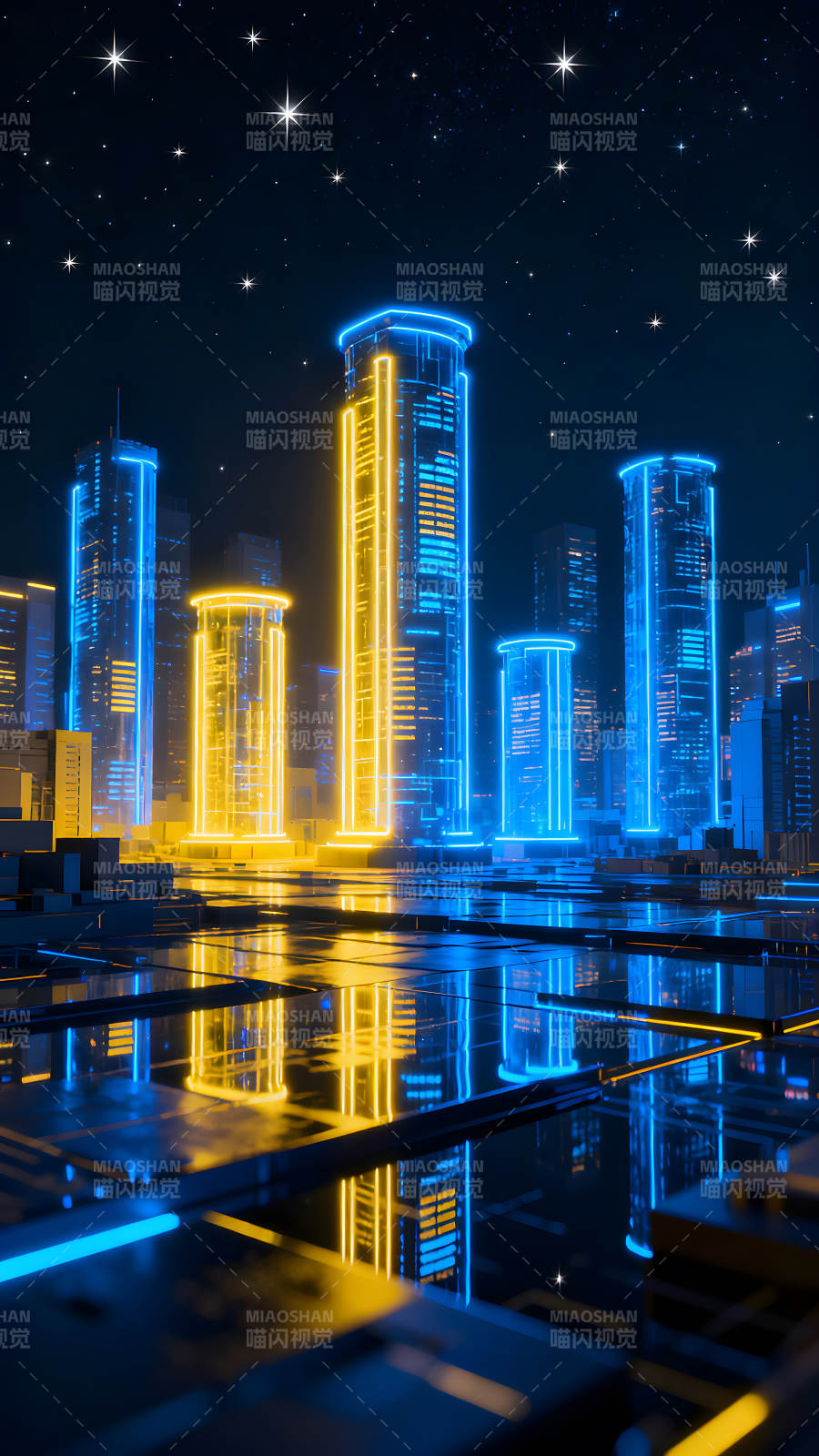 未来城市夜景科技感十足图片