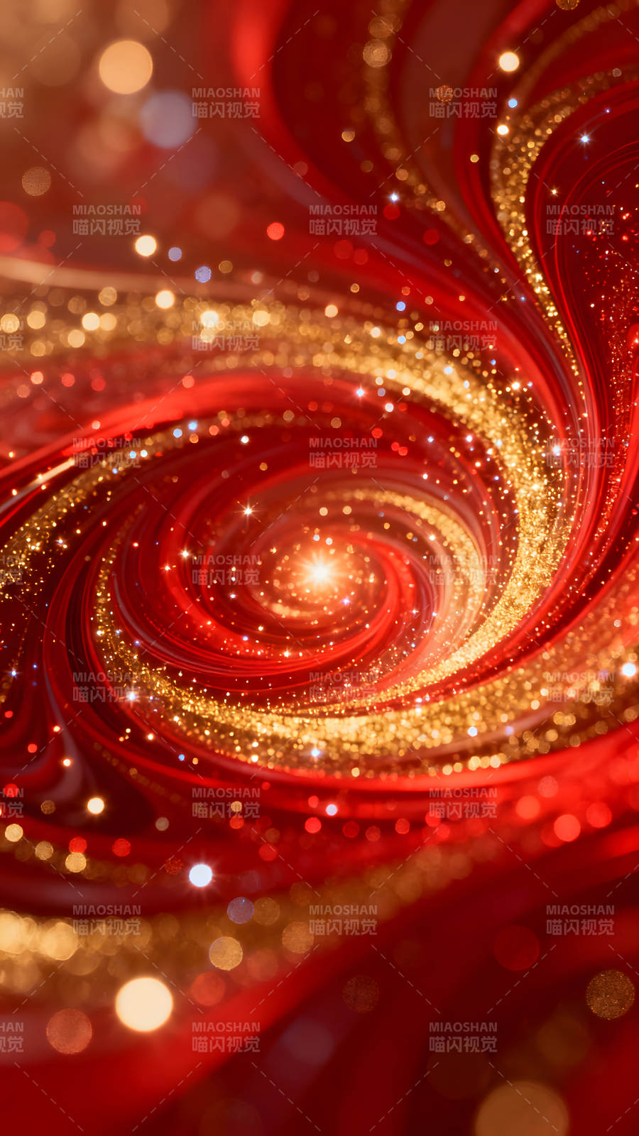 绚丽红色漩涡金色光点闪烁图片