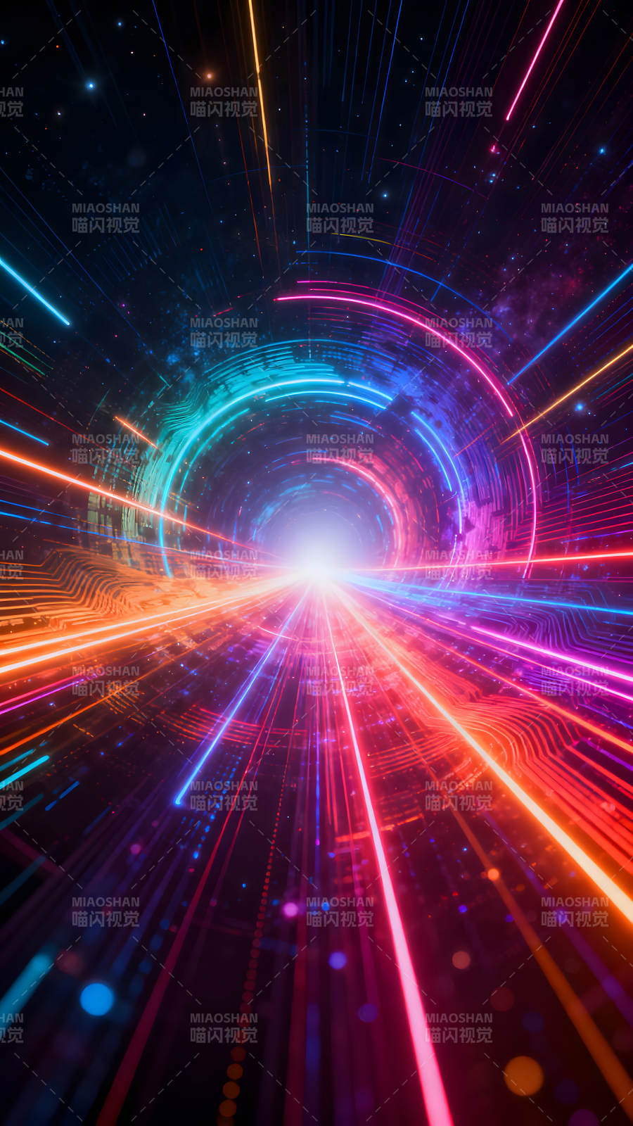 科技感十足的绚丽光线隧道图片
