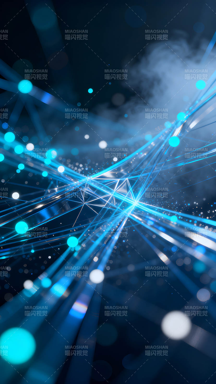 科技感蓝色光线与节点连接图片