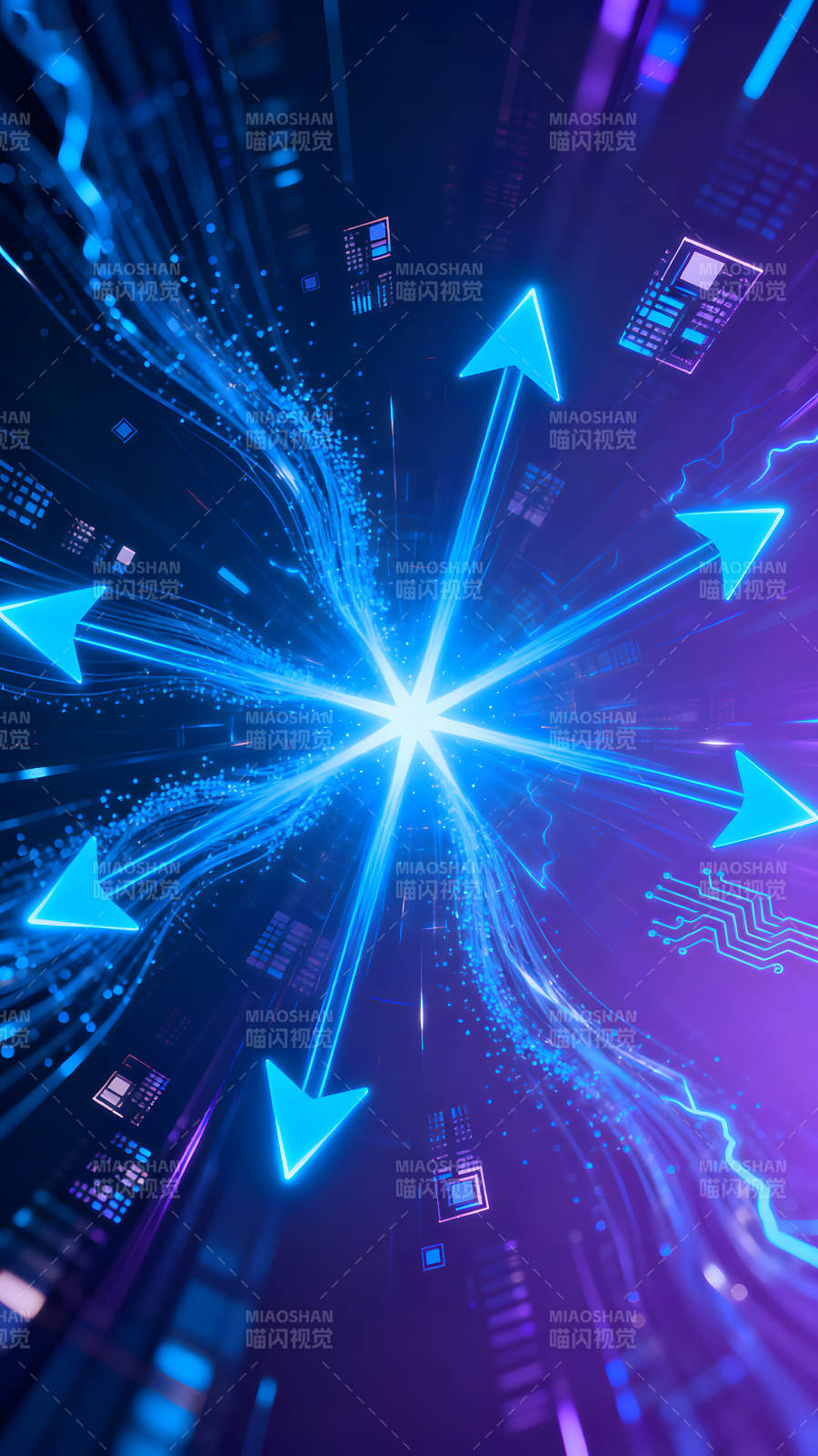 科技感十足的蓝色光线扩散图图片