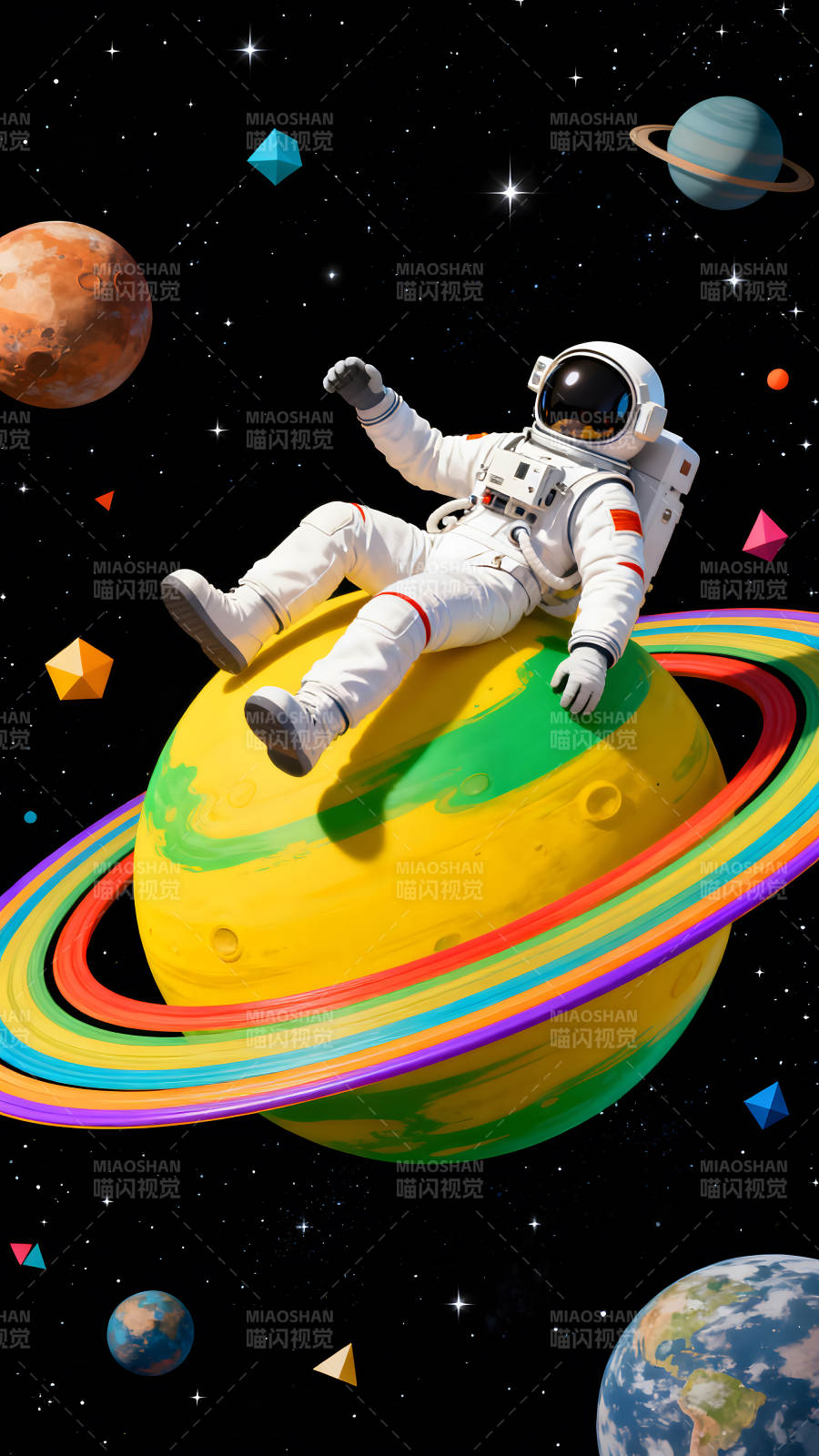 宇航员在彩色星球上休息图片