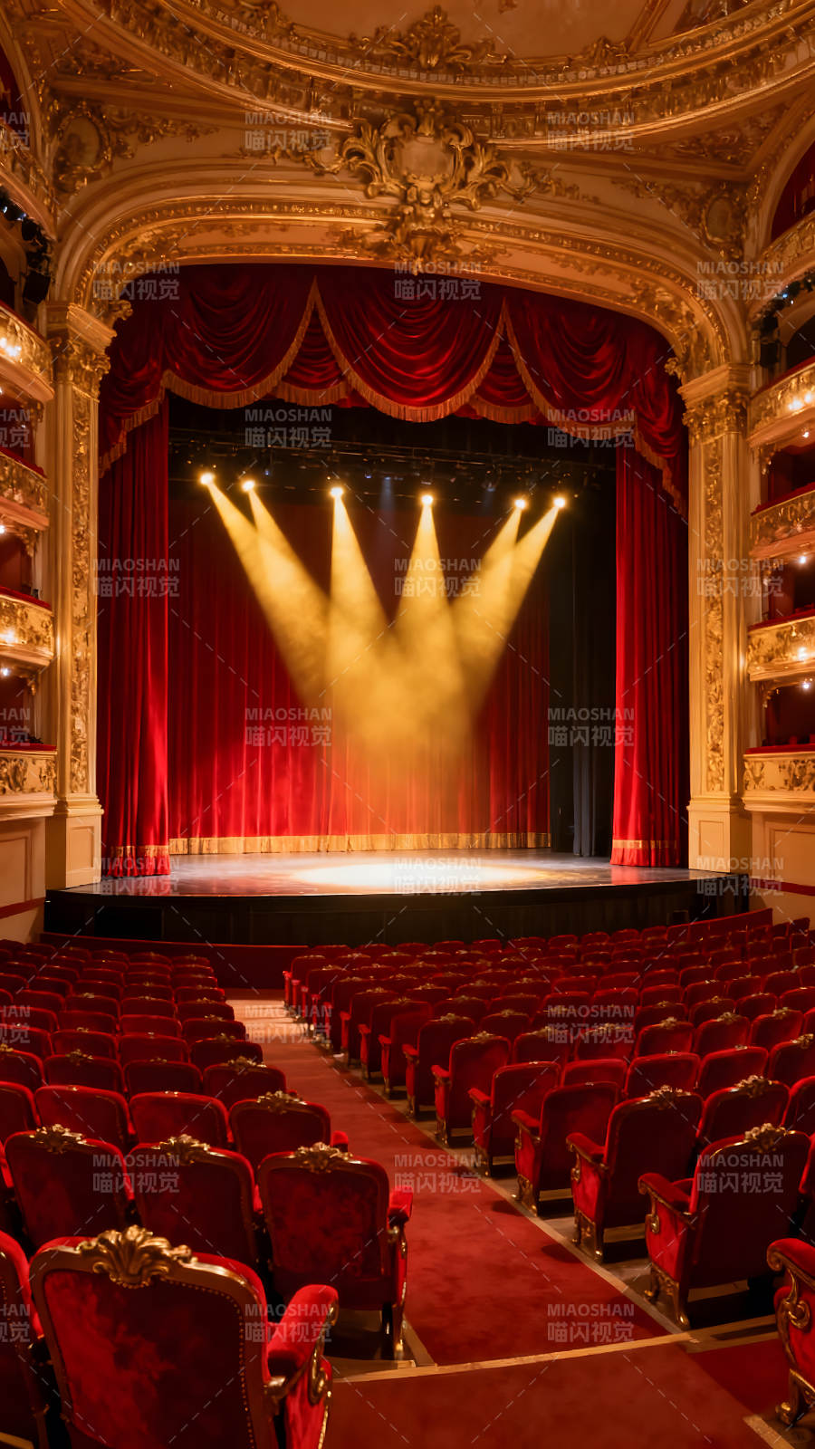 华丽剧院舞台灯光红色的座位图片