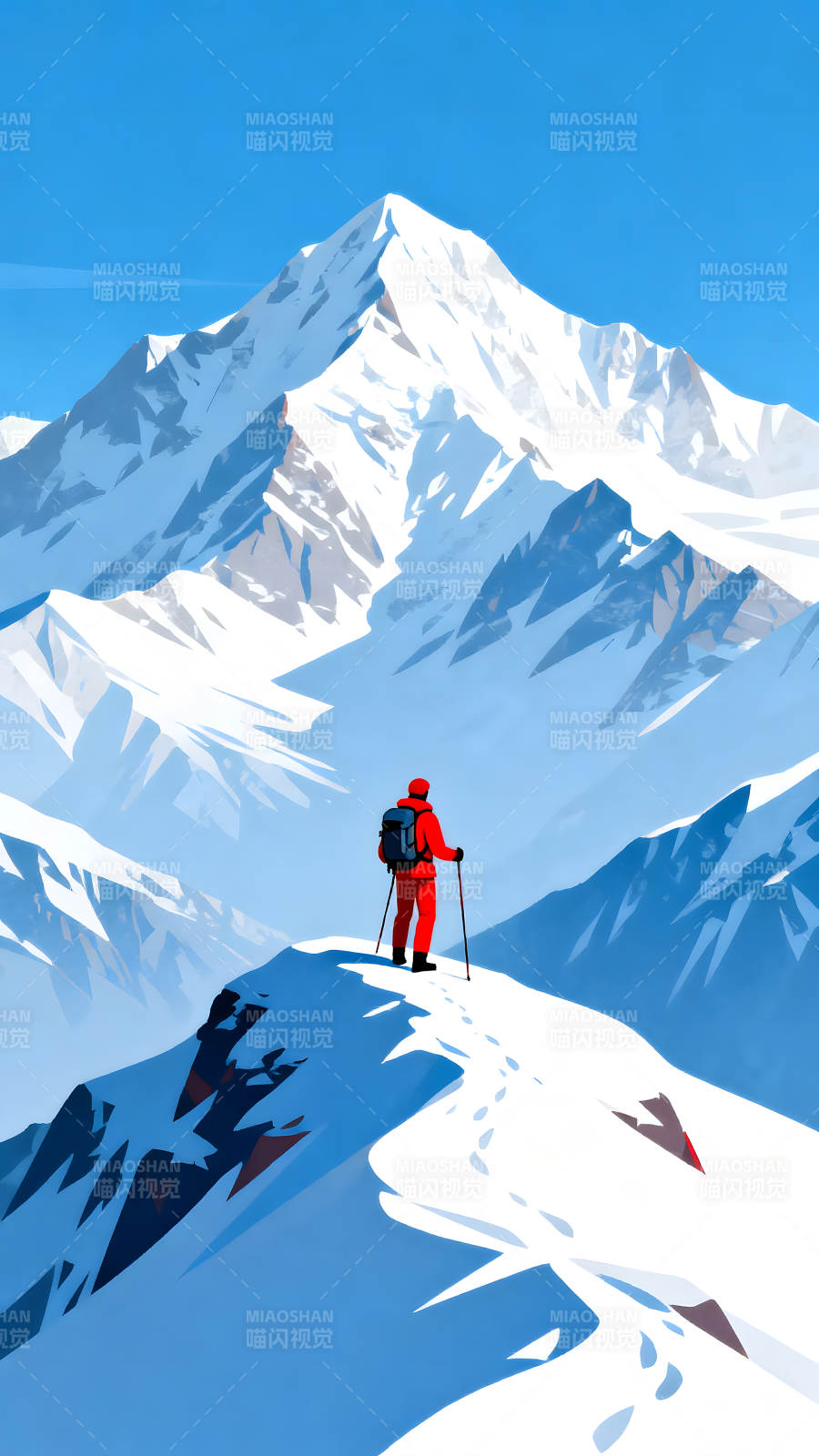 雪山攀登者欣赏壮丽风景图片