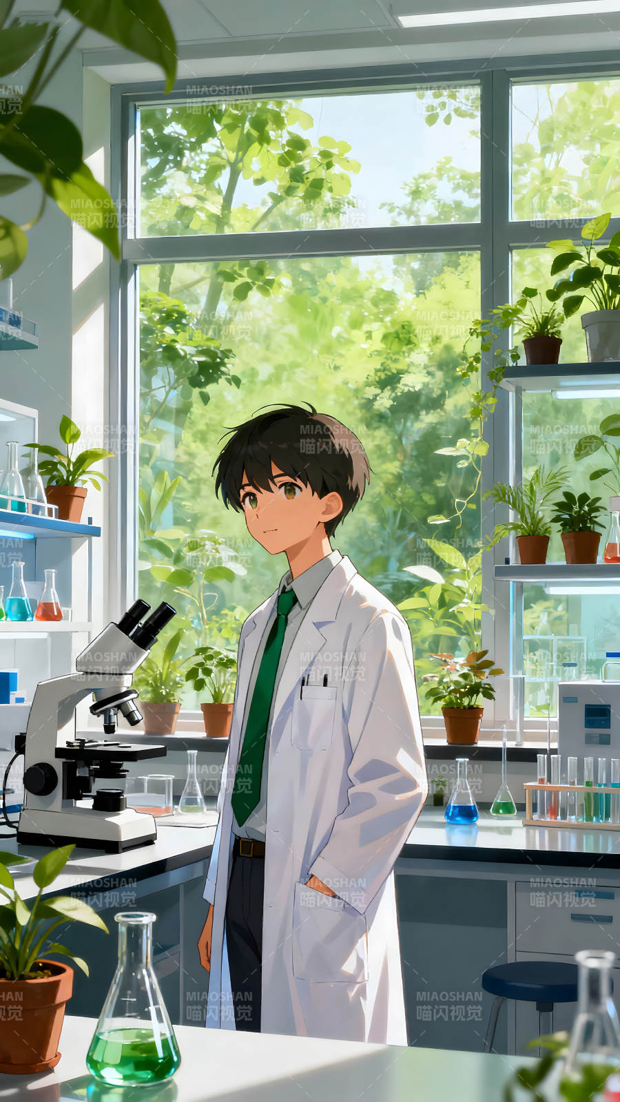 动漫风实验室中的年轻科学家图片