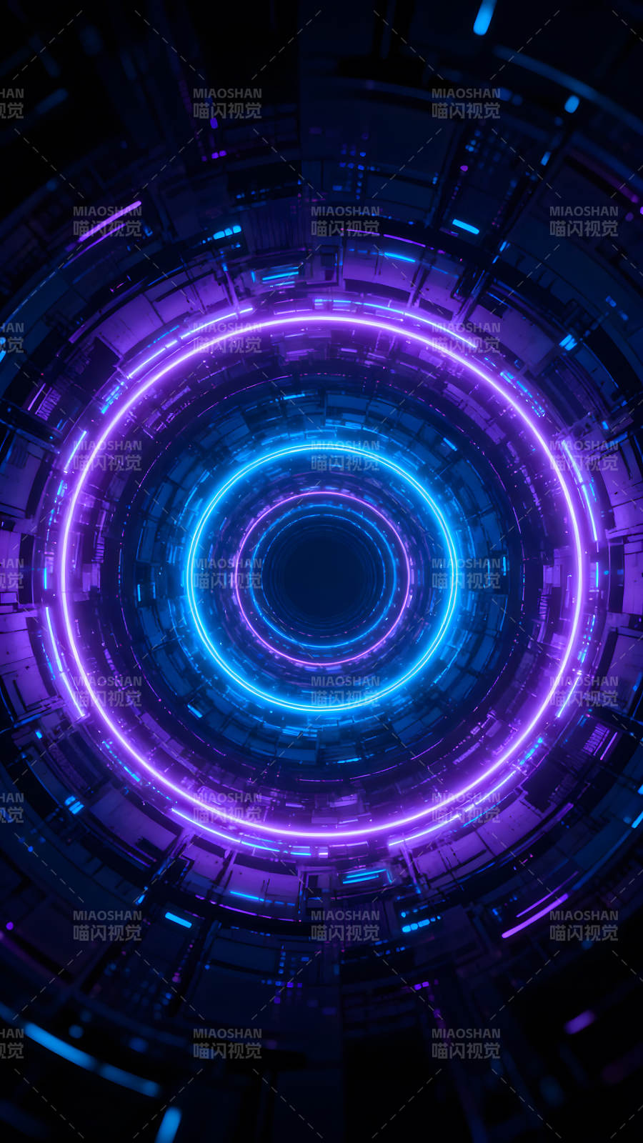 赛博朋克风格的霓虹灯隧道图片