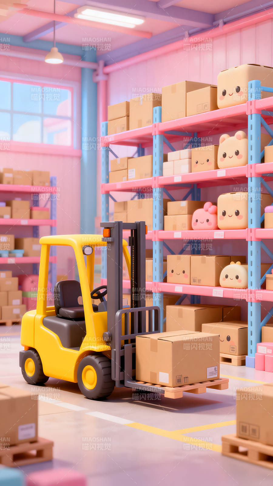 卡通仓库叉车运输场景图片