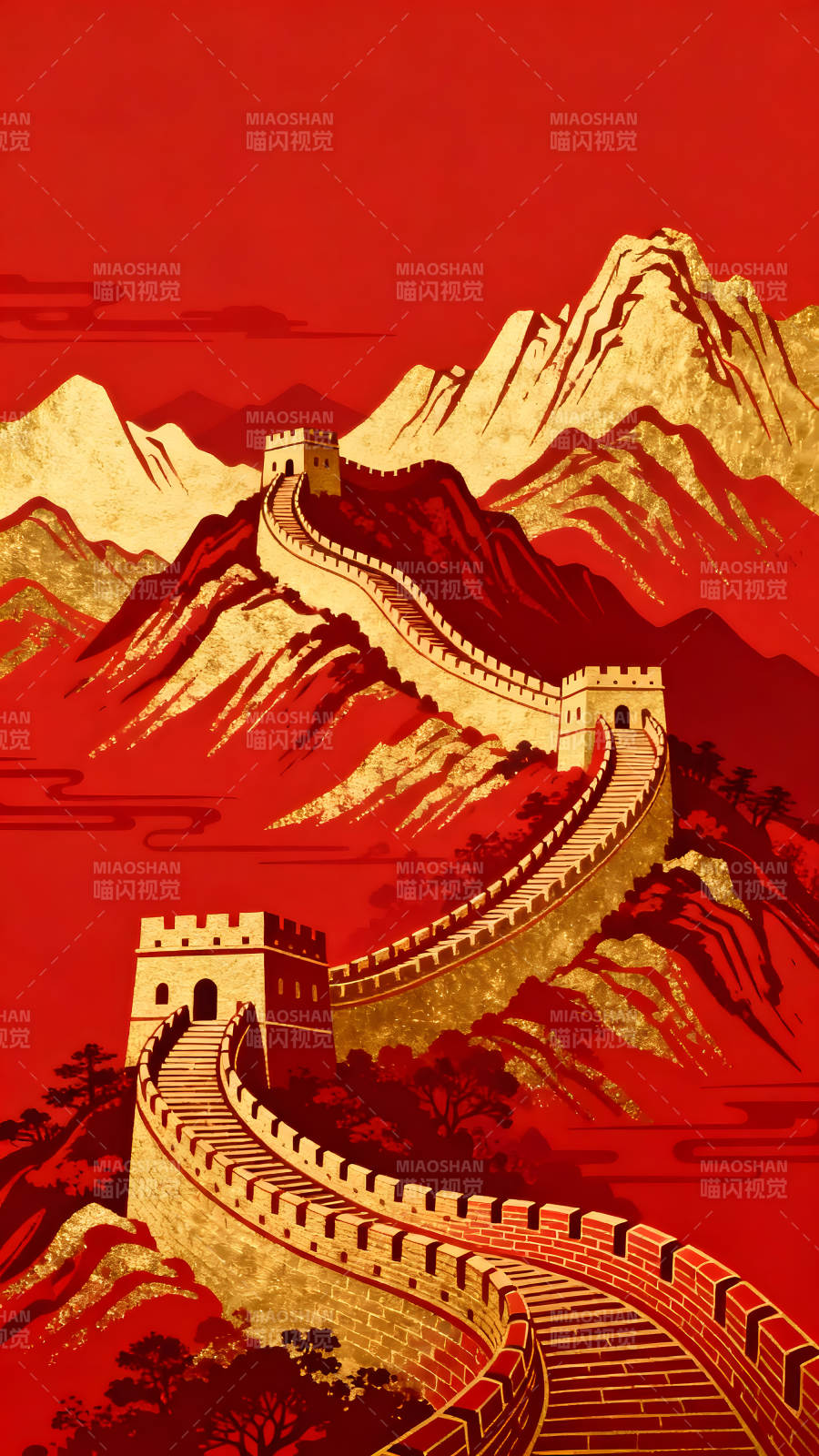长城金山红色背景图图片