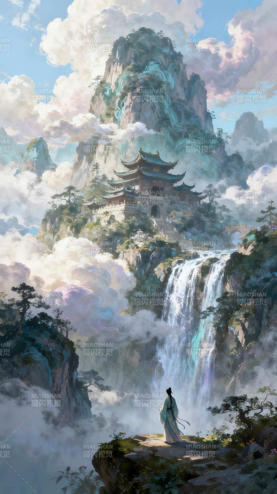 山寺瀑布云海仙境图片