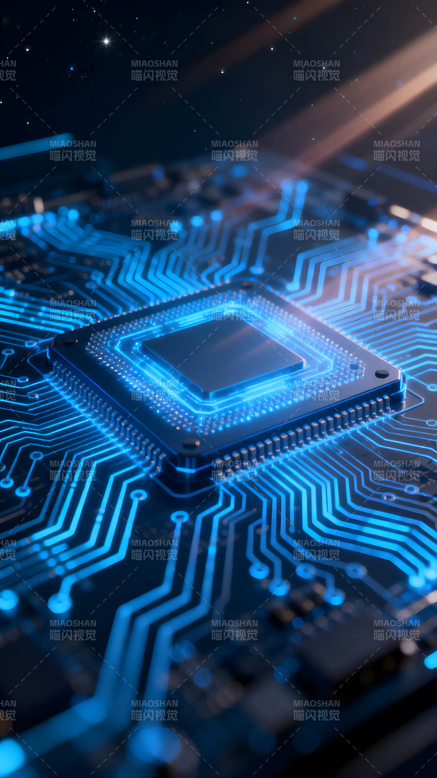 电路板芯片发光科技感图片