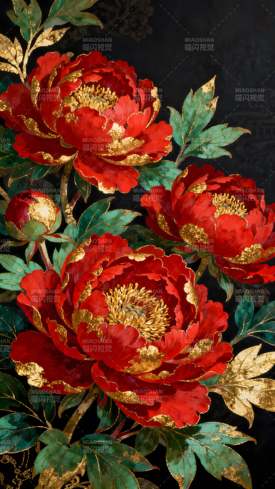 红金牡丹花卉图图片