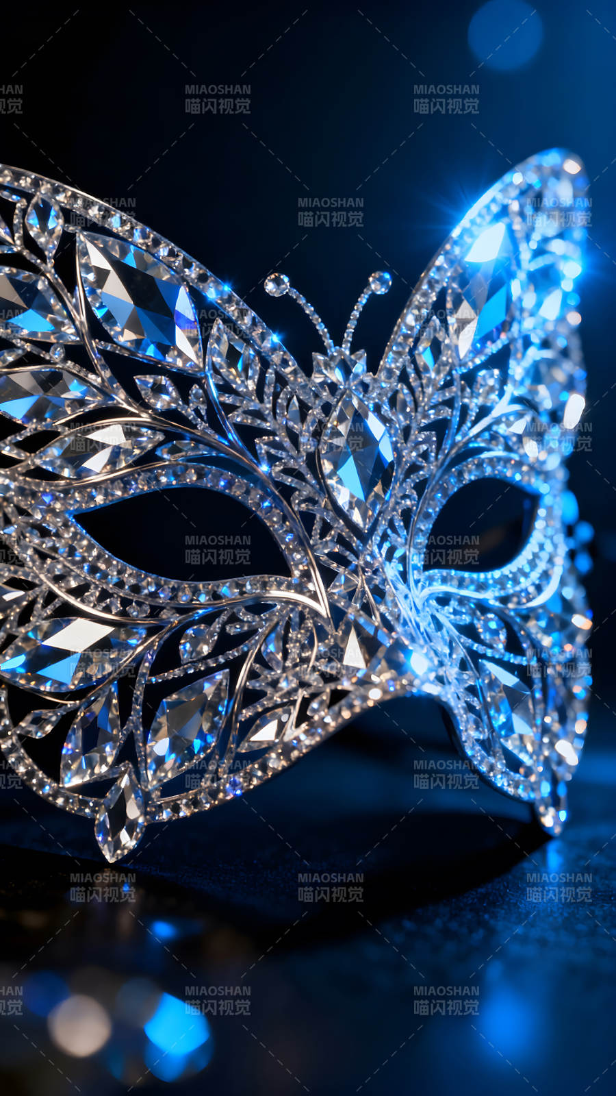 镶满宝石的蝴蝶面具闪耀着光芒图片