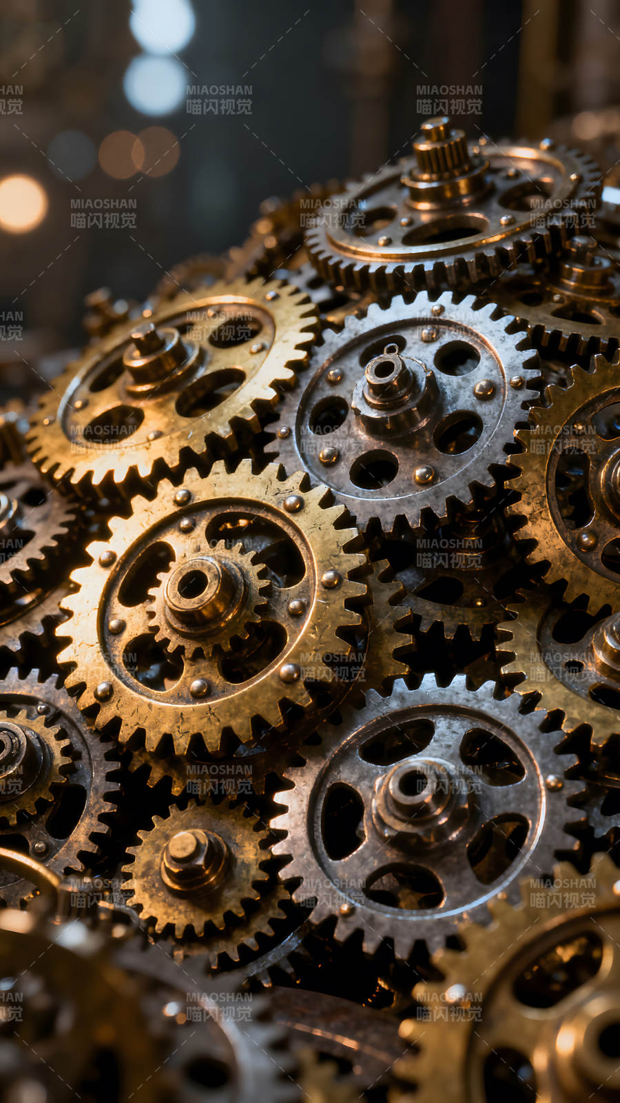 齿轮堆叠金属机械特写图片