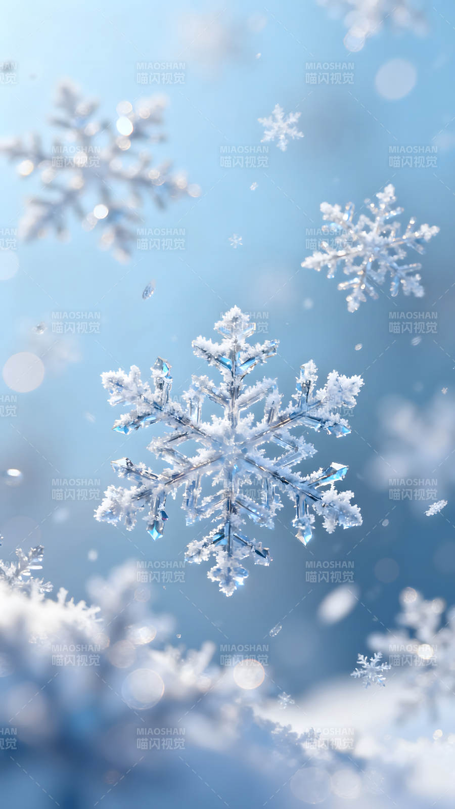 雪花飞舞冰晶闪耀唯美冬日梦幻景象图片