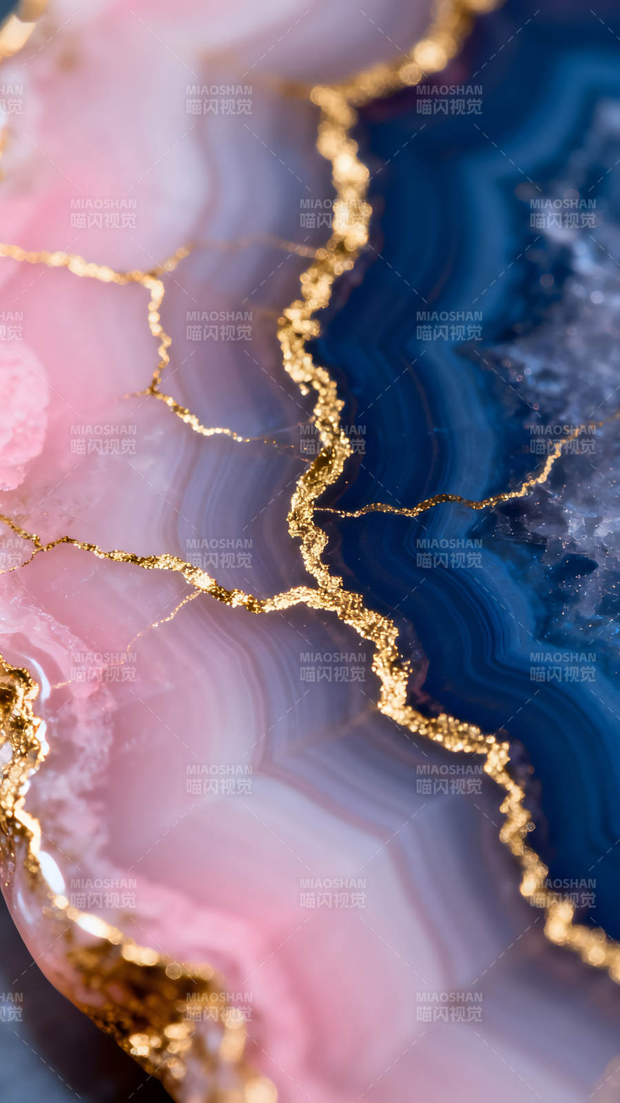 粉色蓝色宝石与金色纹理装饰图片