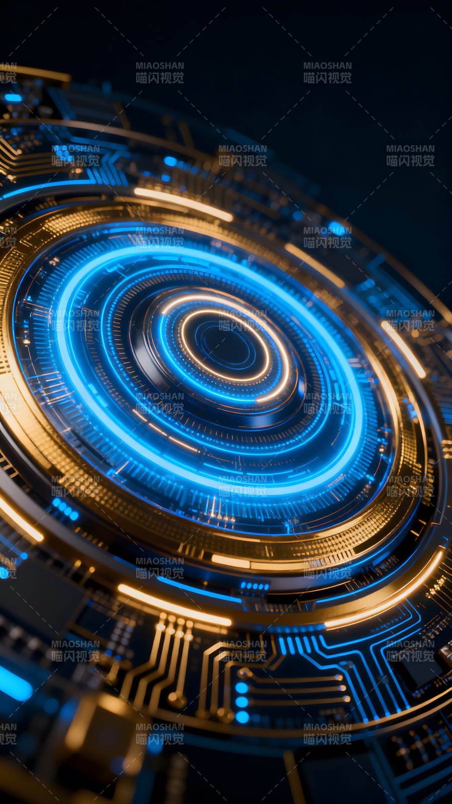 未来科技感电路蓝色圆形光效视觉效果图片