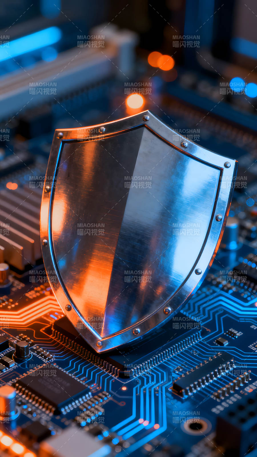 电路板上的盾牌象征安全图片