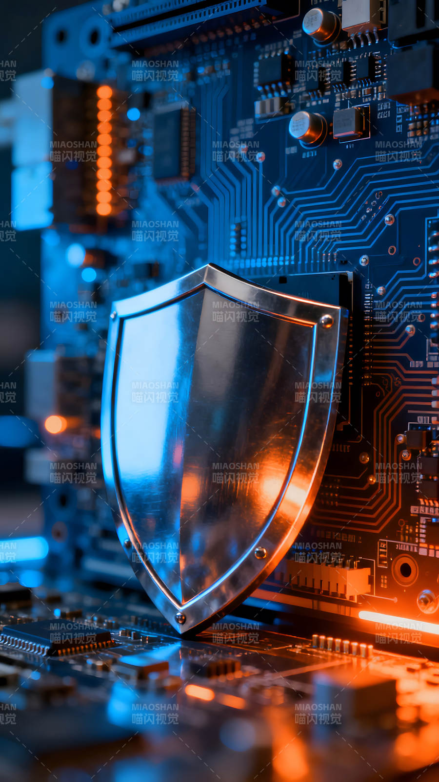电路板上的金属盾牌网络安全图片