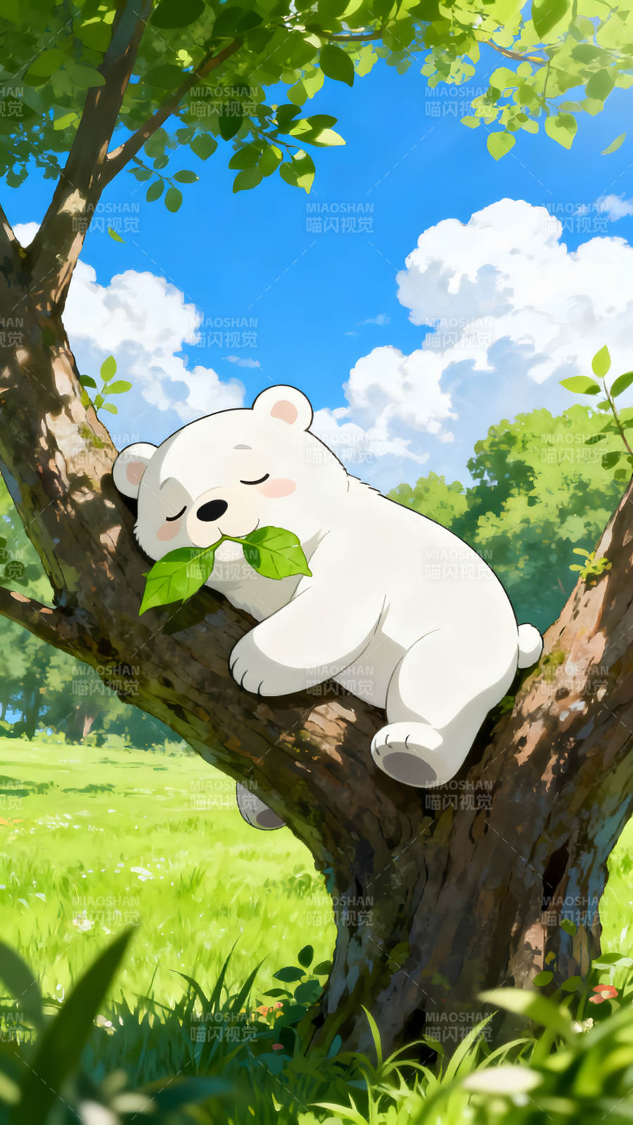 树上睡觉的可爱小熊图片