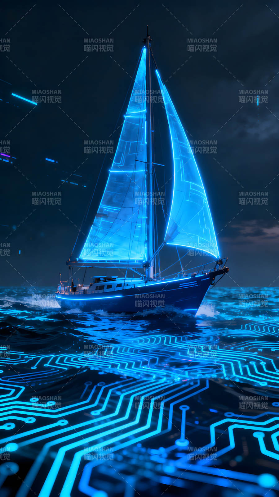 赛博朋克帆船夜航图片
