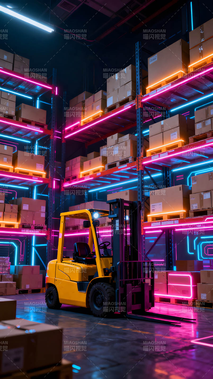 赛博朋克风仓库内部景象图片