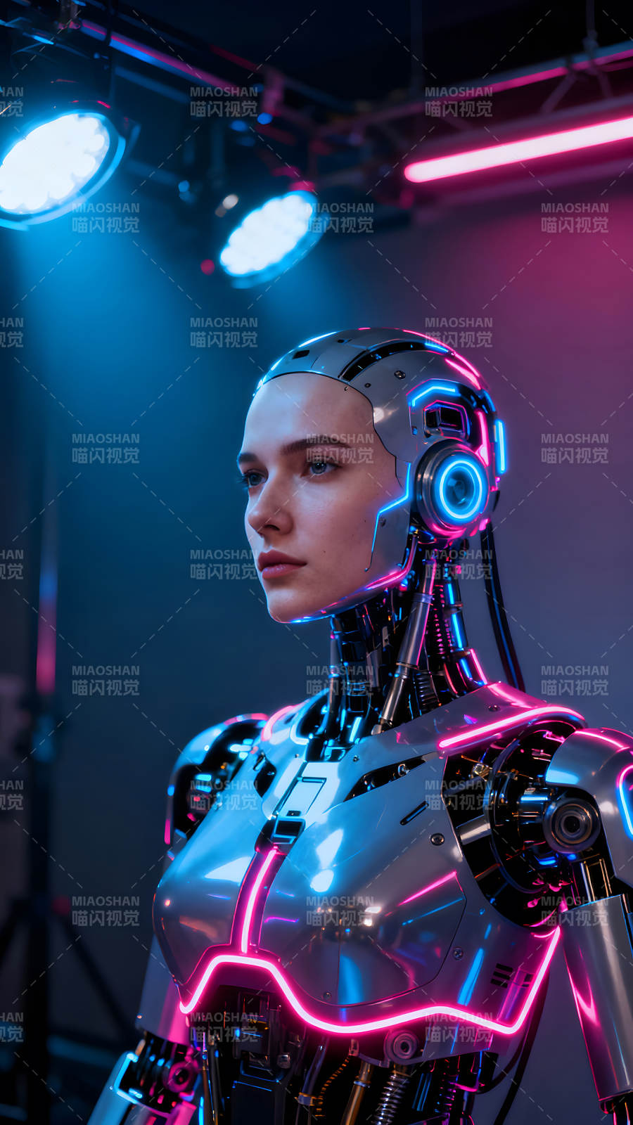 机器人女性的未来主义肖像图片