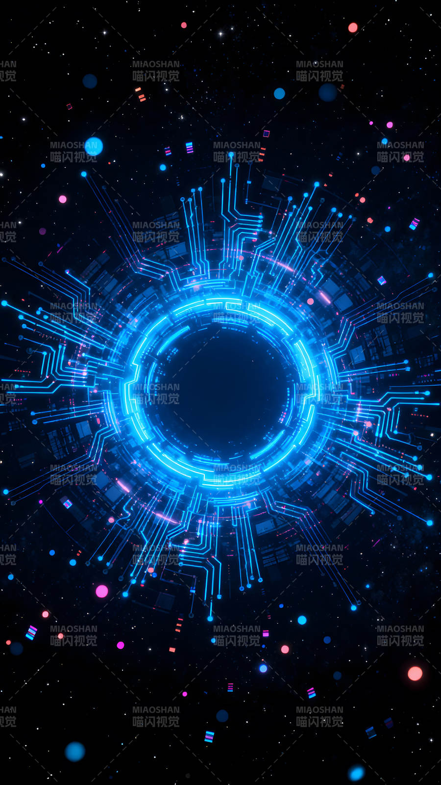 数字世界中心呈现电路结构图片