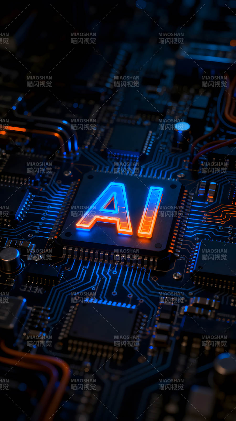 AI科技电路板发光效果展示图片