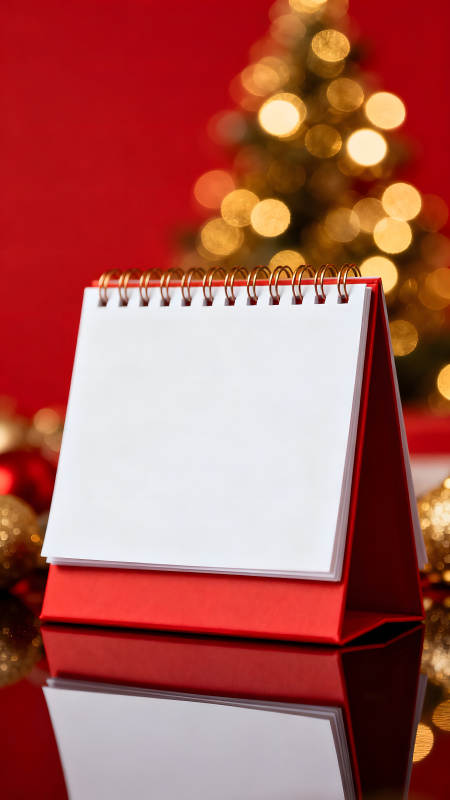 节日氛围的台历与灯光图片