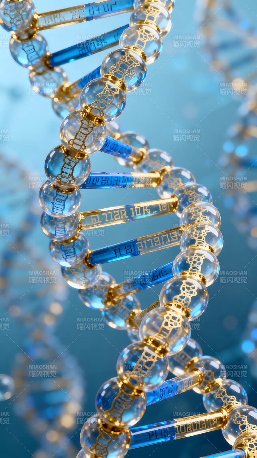 蓝色DNA螺旋结构艺术品设计作品图片