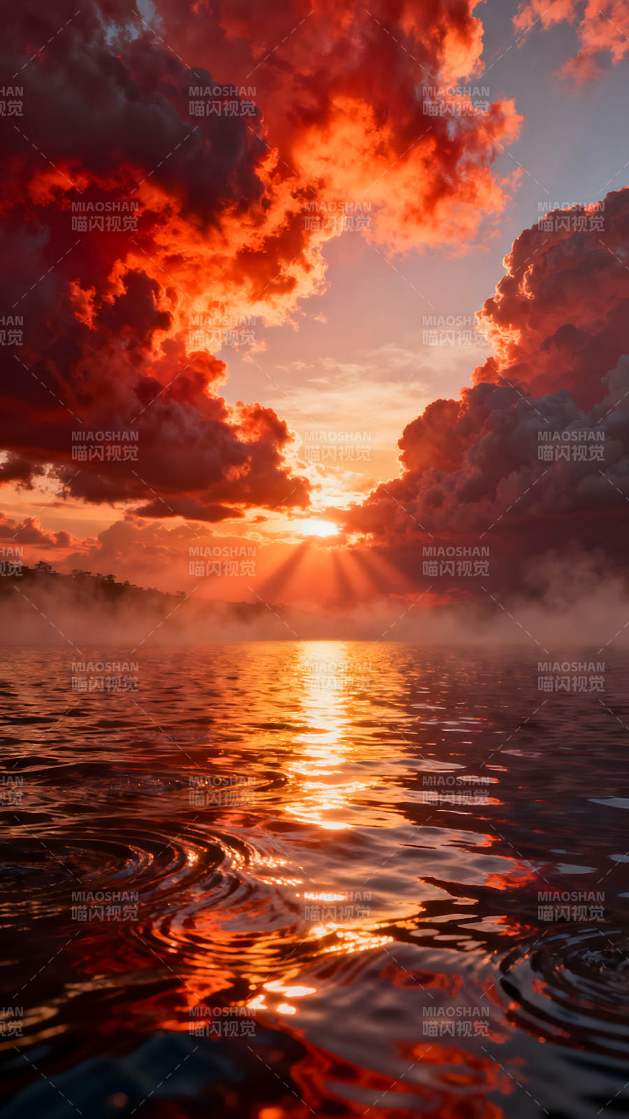 落日熔金波光潋滟霞光万丈图片