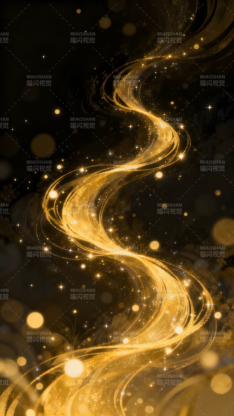 金色光芒缠绕夜空星光闪耀流淌图片