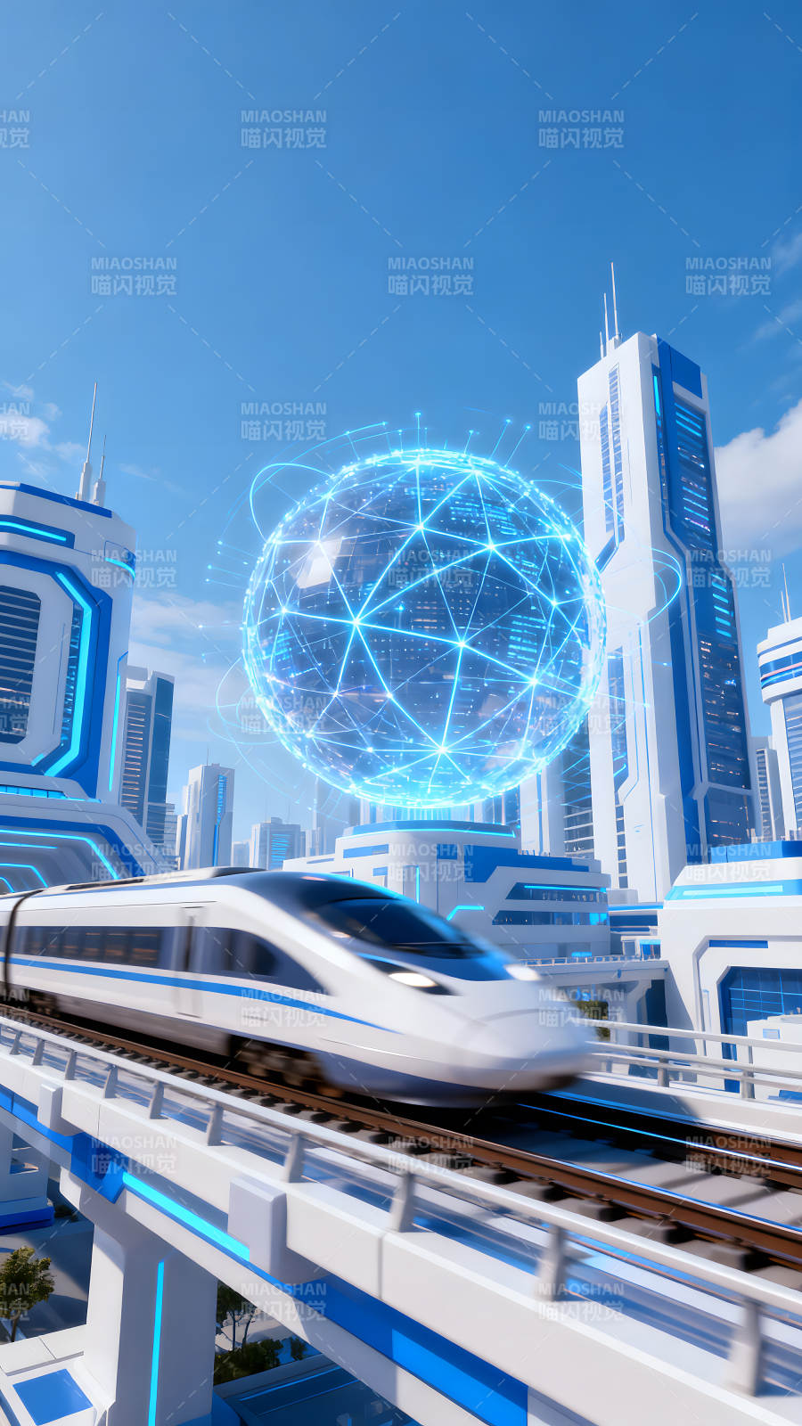 未来城市高速列车科技感十足图片