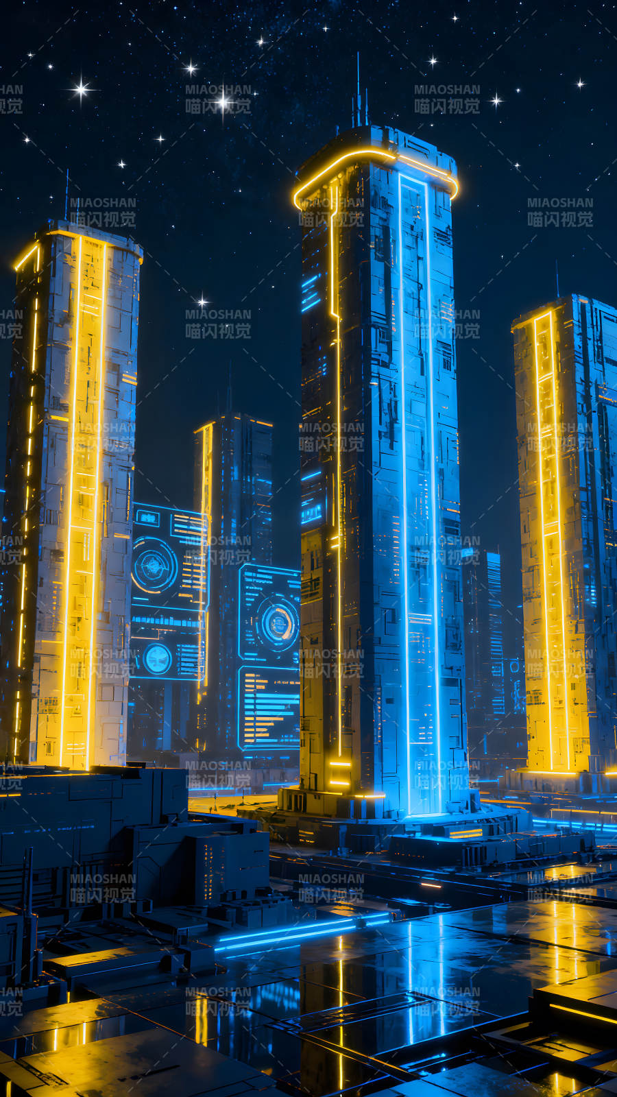 赛博朋克城市夜景霓虹灯光图片