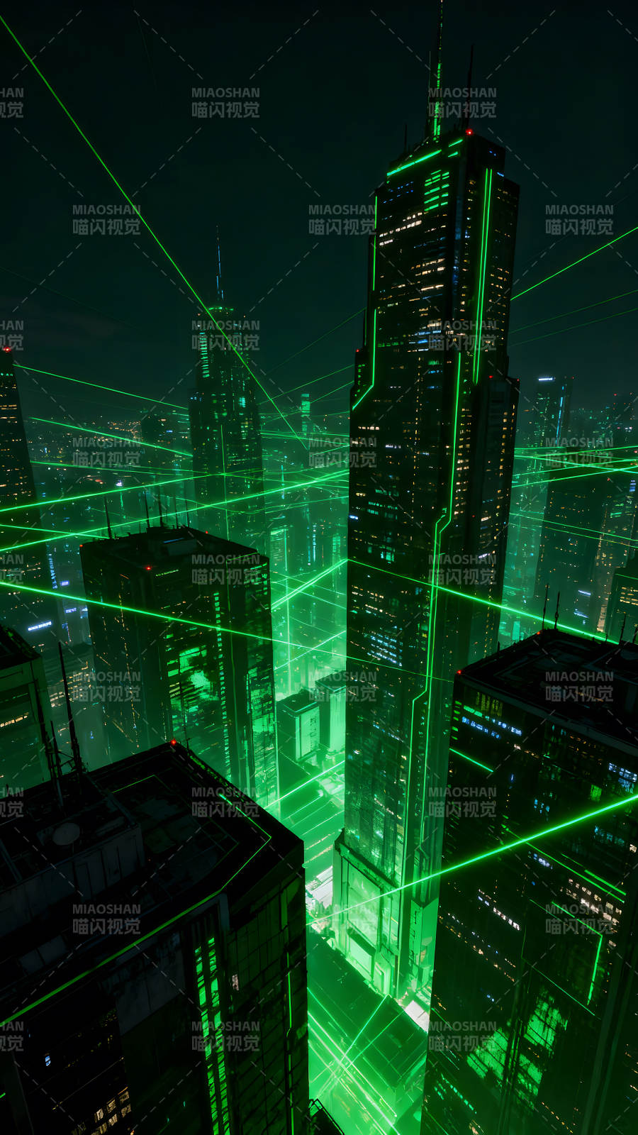 未来都市夜景绿色科技光线图片