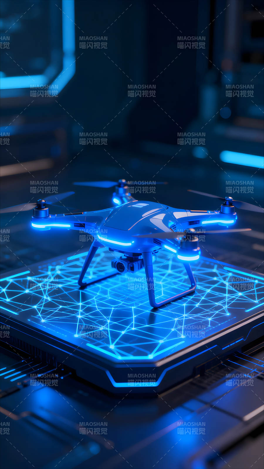 未来科技感蓝色无人机概念图图片