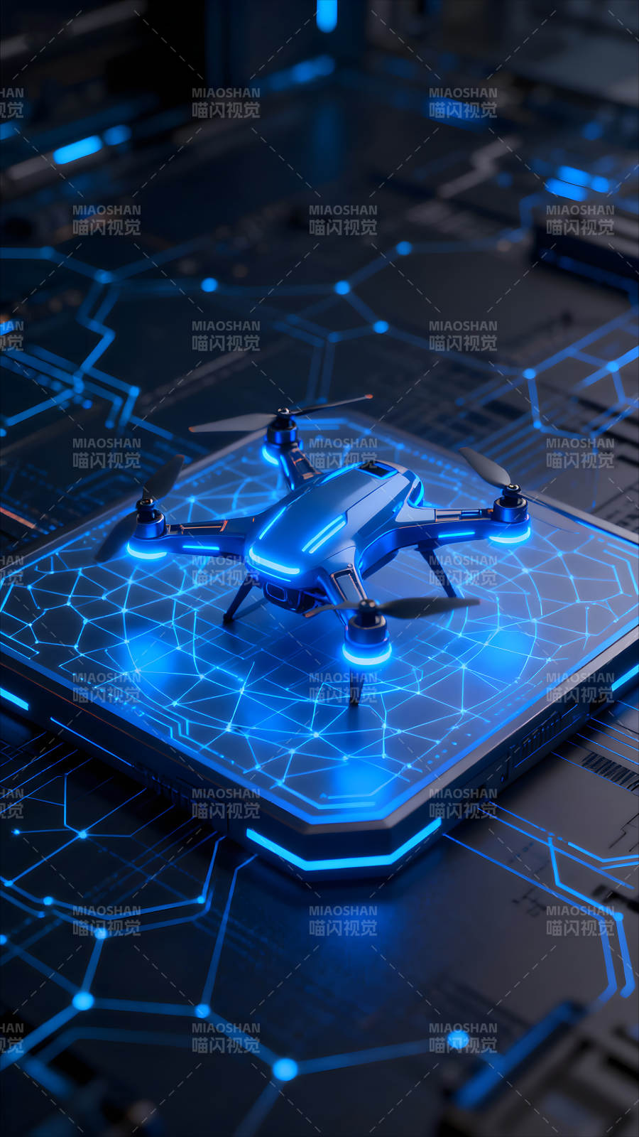 科技感无人机在电路板上发光图片